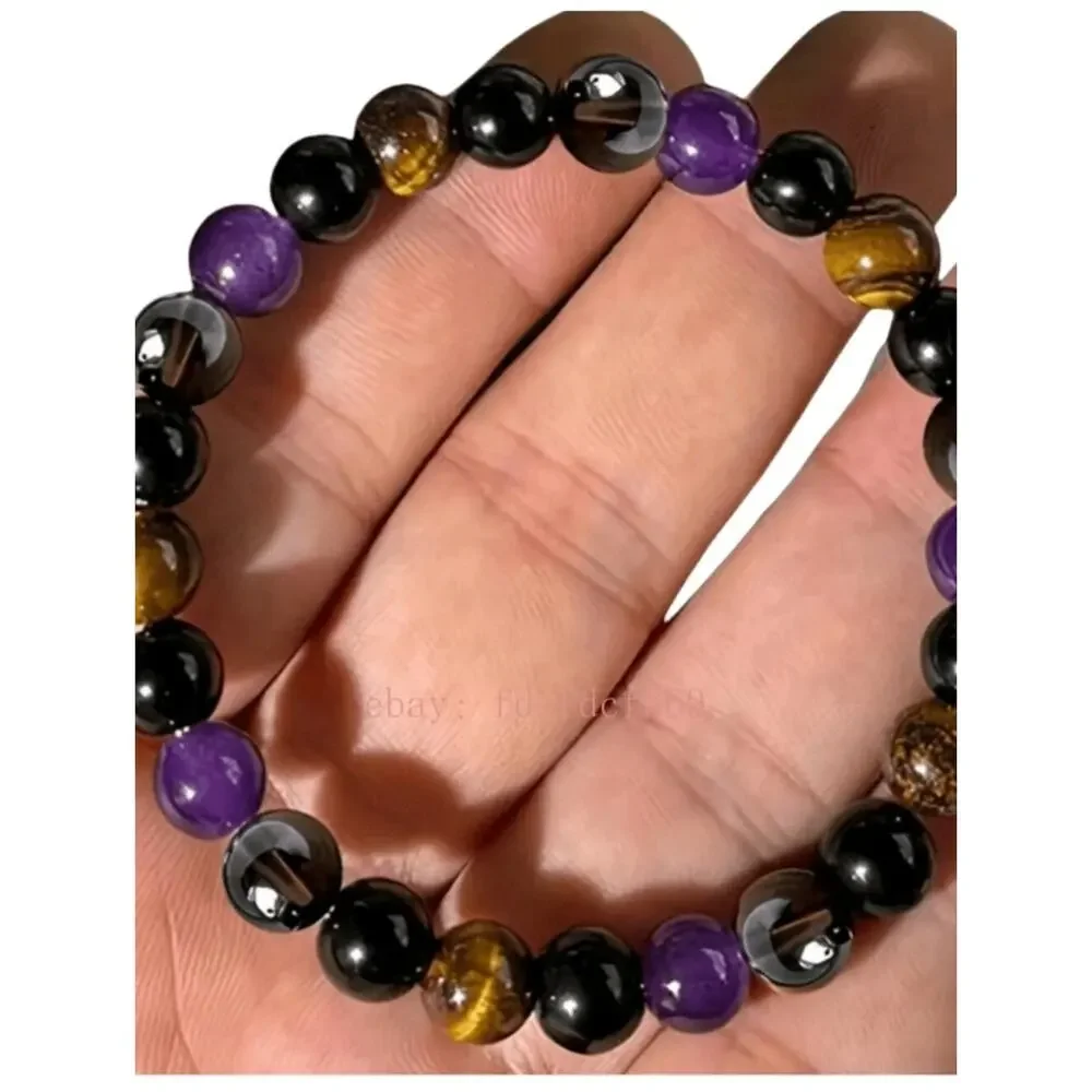 TigerEye Tea Crystal Amethyst Obsidian Fashion beads Bracelet Health Healing 8mm